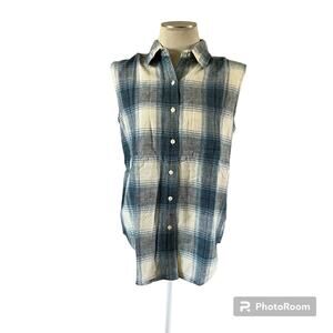 NWT Blue Plaid Vintage Sleeveless Button Up Women's Size L